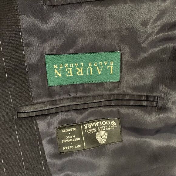 Lauren Ralph Lauren x Macys Sz 44L 100% wool stripe suit blazer jacket navy - Picture 5 of 9